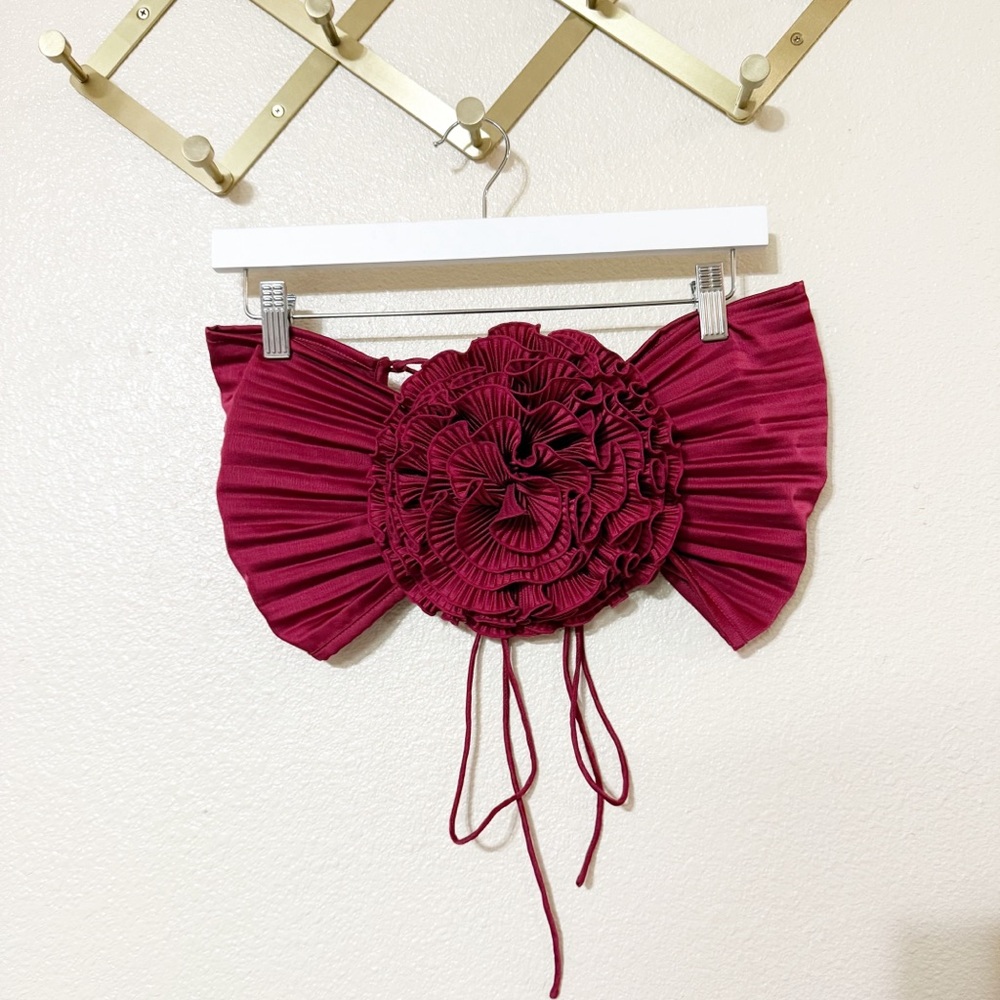 L’idee Triumph Crop Pleated 3D Flower Rosette Lace Up Back Bra Top size US 6 - Picture 7 of 12